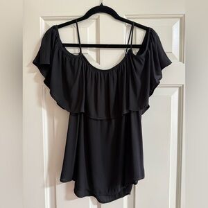 Lush Black Ruffle Off-Shoulder Blouse